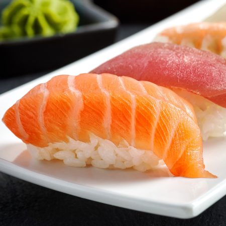 various sushi on white plate